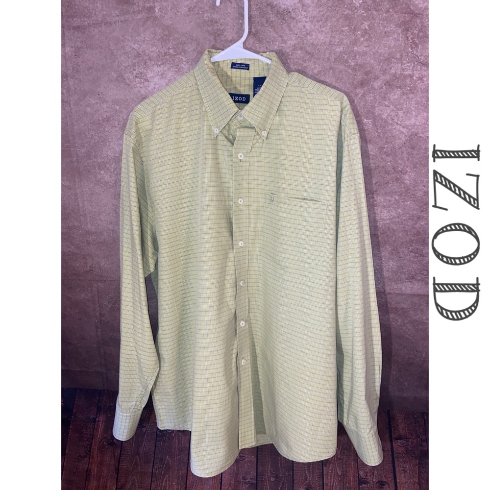 IZOD Easy Care men’s LS button down shirt-size Large-Green/Blue/White check-GUC